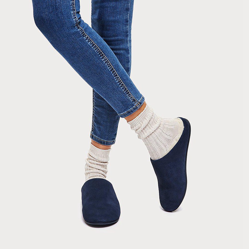 Fitflop Philippines - Fitflop Womens Slippers Navy - Fitflop Chrissie Shearling Outlet Store